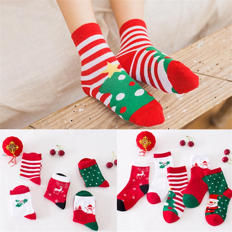 5Pairs/Pack Kids Girls Socks Cotton Boy Children's Socks Autumn Winter Baby Boy Girls Christmas Socks Age for 1-12Years