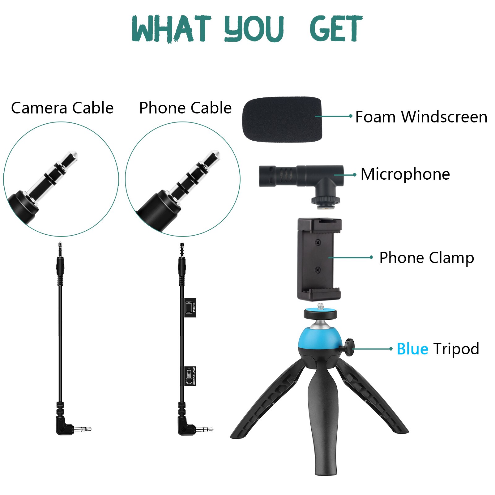 Portable Smartphone Video Kit Phone Video Rig with Cardioid Microphone + Adjustable Phone Holder + Mini Desktop Ballhead Tripod