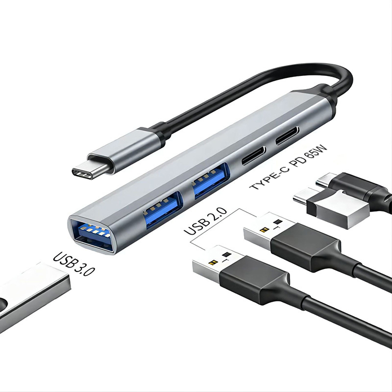 PD 65W USB C HUB tipo C a USB 3,0 HUB 5 puertos adaptador multidivisor OTG para Xiaomi Lenovo Macbook Pro 13 15 Air Pro PC ordenador: Default Title