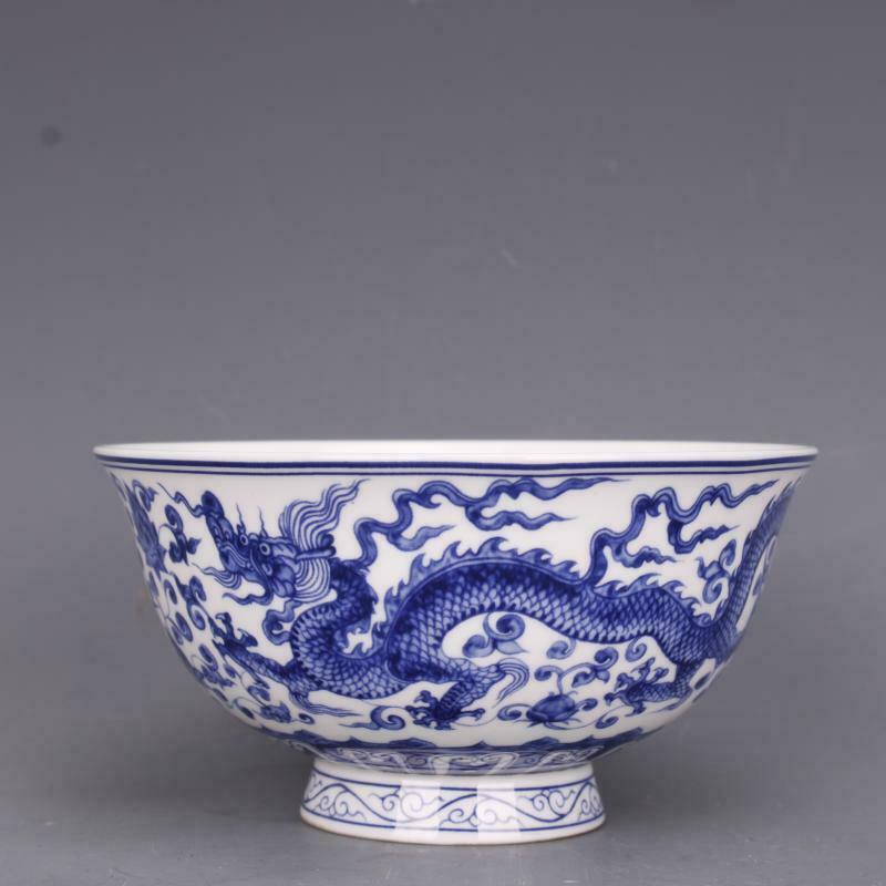 4.7 Inch China Blue & Wit Porselein Dragon & Phoenix Kom