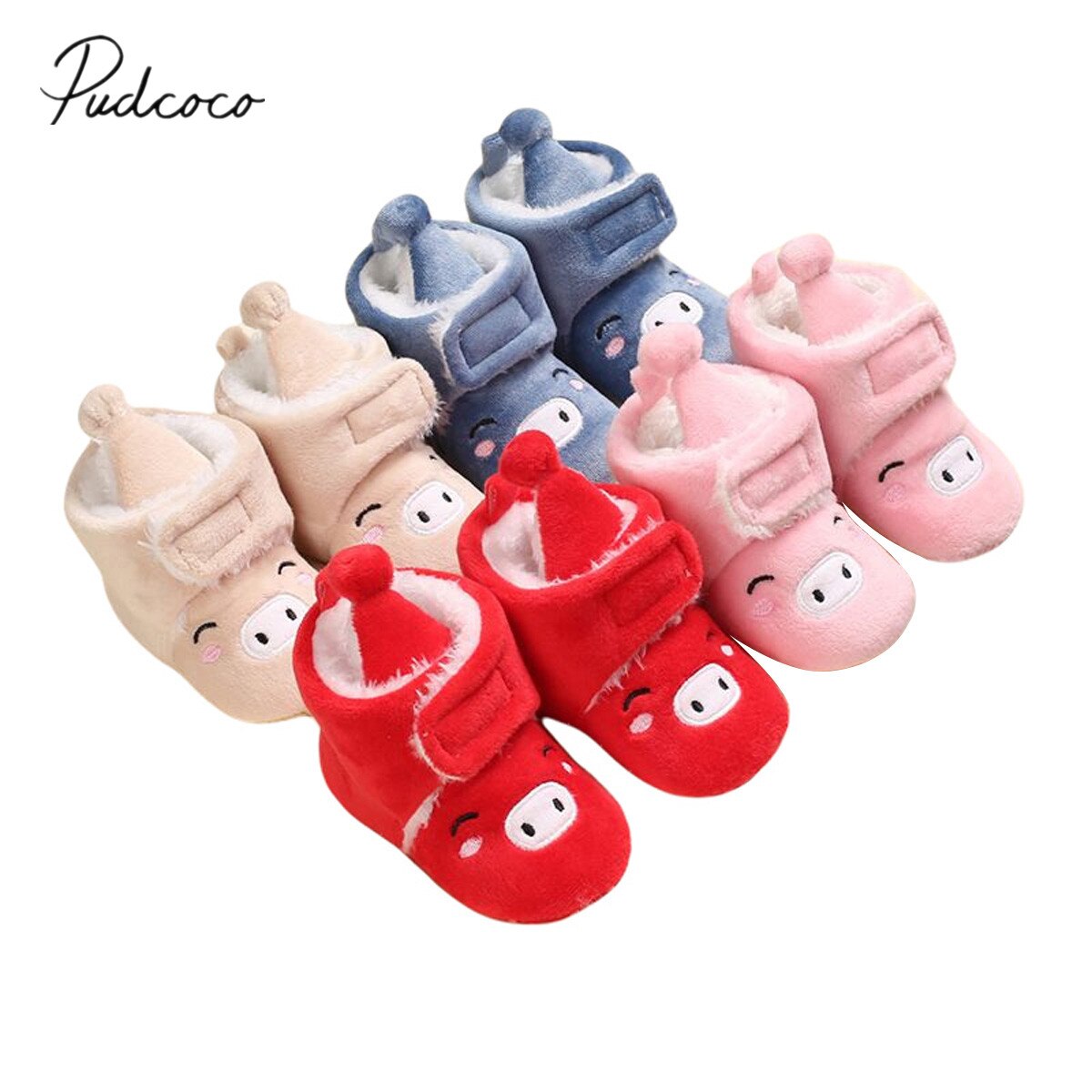 Gloednieuwe Baby Gezellige Booties Leuke Bont Gevoerde Slippers Zachte Zool Toddle Babyschoenen Schoenen Met Antislip Bodem winrer Warme
