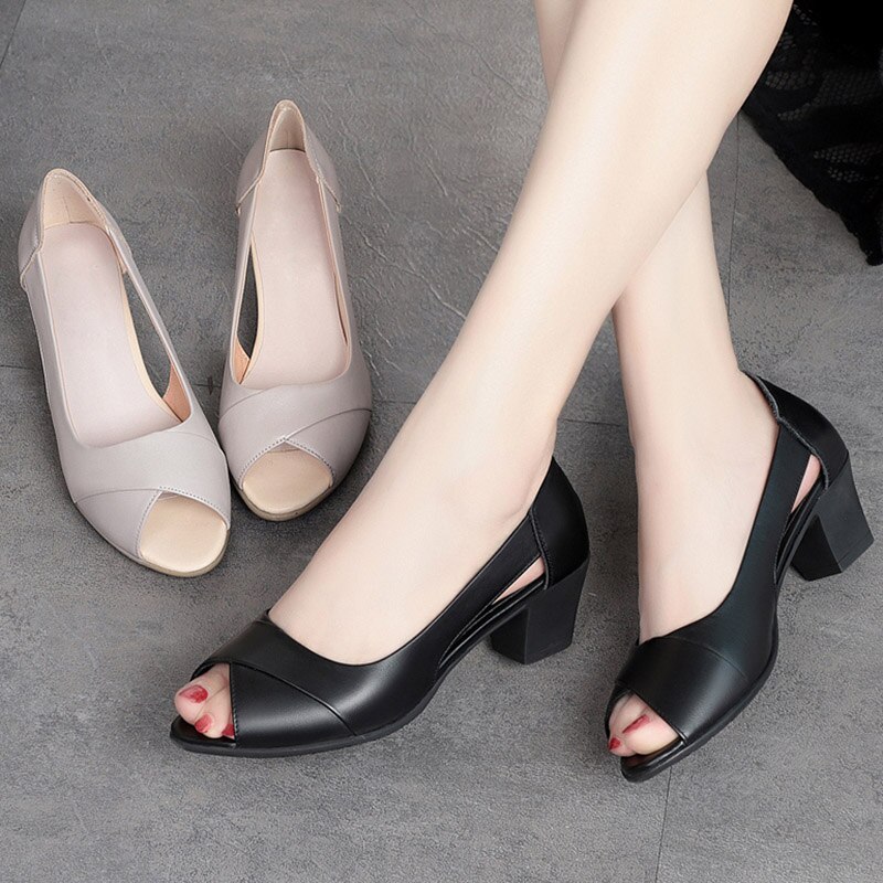 été femmes robe chaussures Peep orteil bureau travail chaussures talons moyens pompes bout ouvert femme sandales noir zapatos mujer