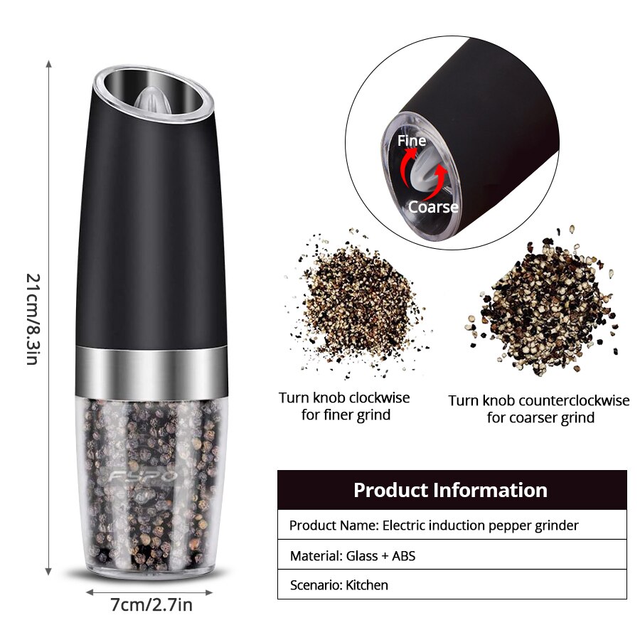 Fypo elektryczny młynek robić pieprzu solnego automatyczna solniczka ze stali nierdzewnej młynek robić pieprzu z regulowaną grubością narzędzie robić grillowania