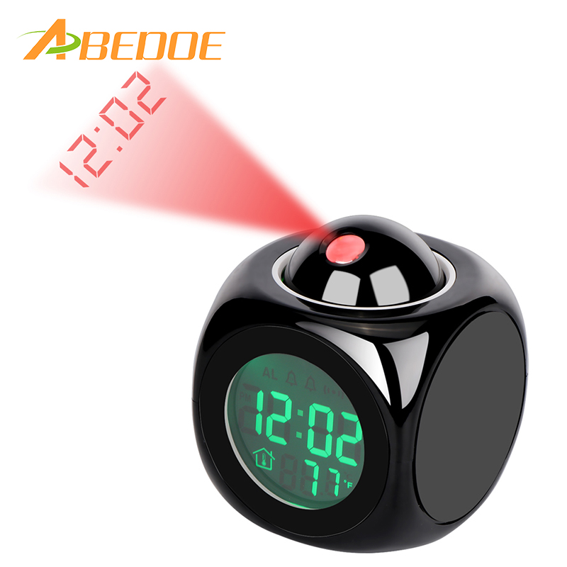 ABEDOE Multifunction Alarm Clock Digital Projection Cube LED Desk Clock LCD Display with Backlight Support Current Time Report