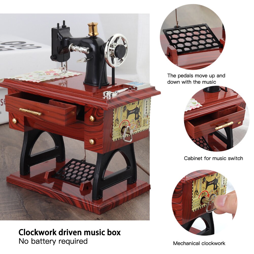 Music Box Sewing Machine Music Box European Crafts Retro Toy Sewing Clockwork Home Crafts Decoration Birthday