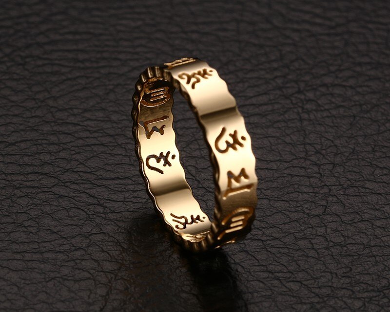 Om Mani Padme Hum Ring 5mm Herre - Guldfarvet Rustfrit Stål Smykke