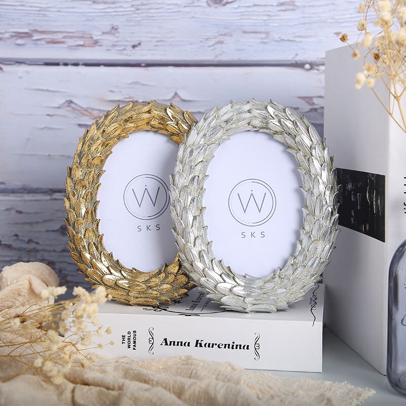 6 Inch Golden Silver Oval Photo Frame Resin Home Table Pendant Decoration Modern Simple Portrait Picture Frame