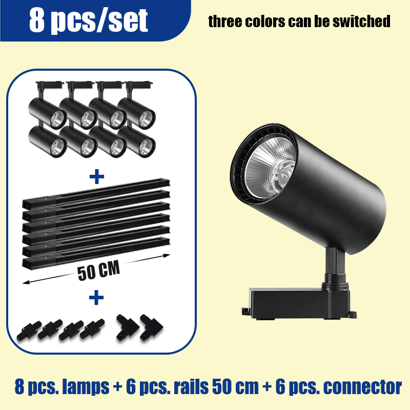 Led-railverlichtingsset, 110v rails, 3 kleuren, veranderbare plafond- en wandlampen, railspots, led-spots voor kledingwinkels