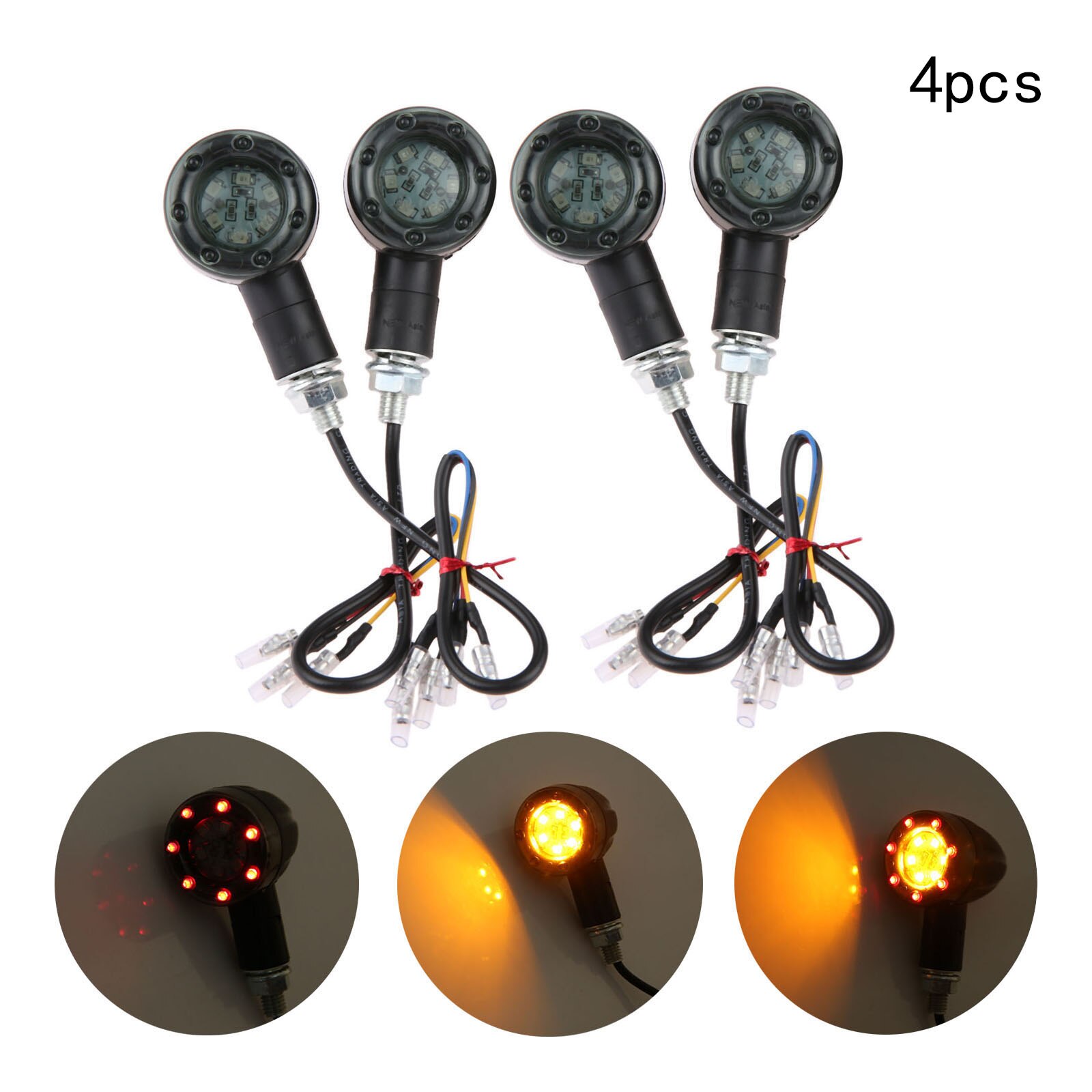 2 Pcs/4 Pcs Motorrad LED Blinker Blinker Indikatoren licht Bremse Hinten Laufende Lampe DC12V Bernstein LED Signal drehen Licht 8mm Bolzen: 4Pcs