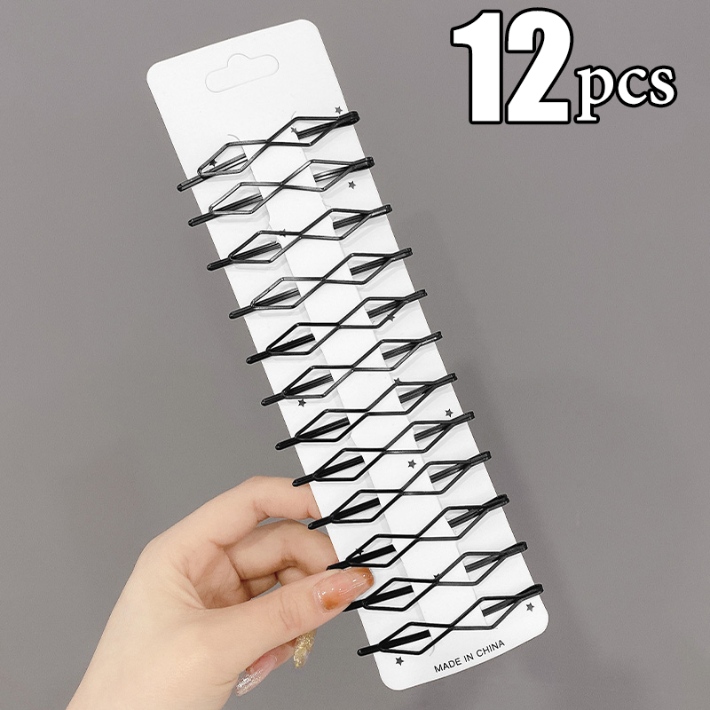 Horquillas onduladas para el cabello, pasadores negros de Metal, pasadores invisibles BB, accesorios para el cabello, 3/12 piezas