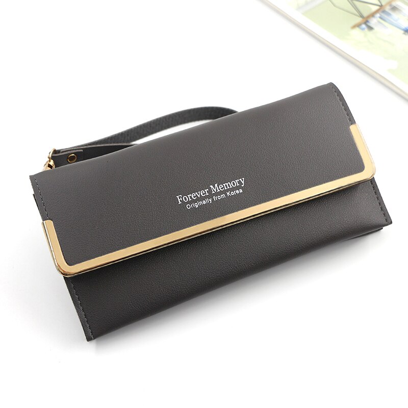 Wristlet Women's Long Wallet Letter Clutch Purse Ladies Multifunctional Leather Card Holder Metal Daily Use Coin Purse: Gray