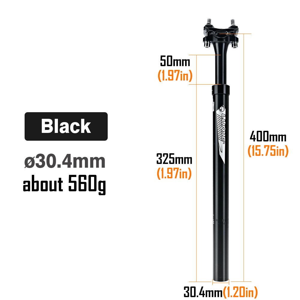 LUNJE Bike Seatpost 400mm Spring Suspension Damping Dropper Telescopic Seatpost 27.2/28.6/30.4/30.9/31.6mm MTB Bicycle Seat Post: SP Black 30 4mm