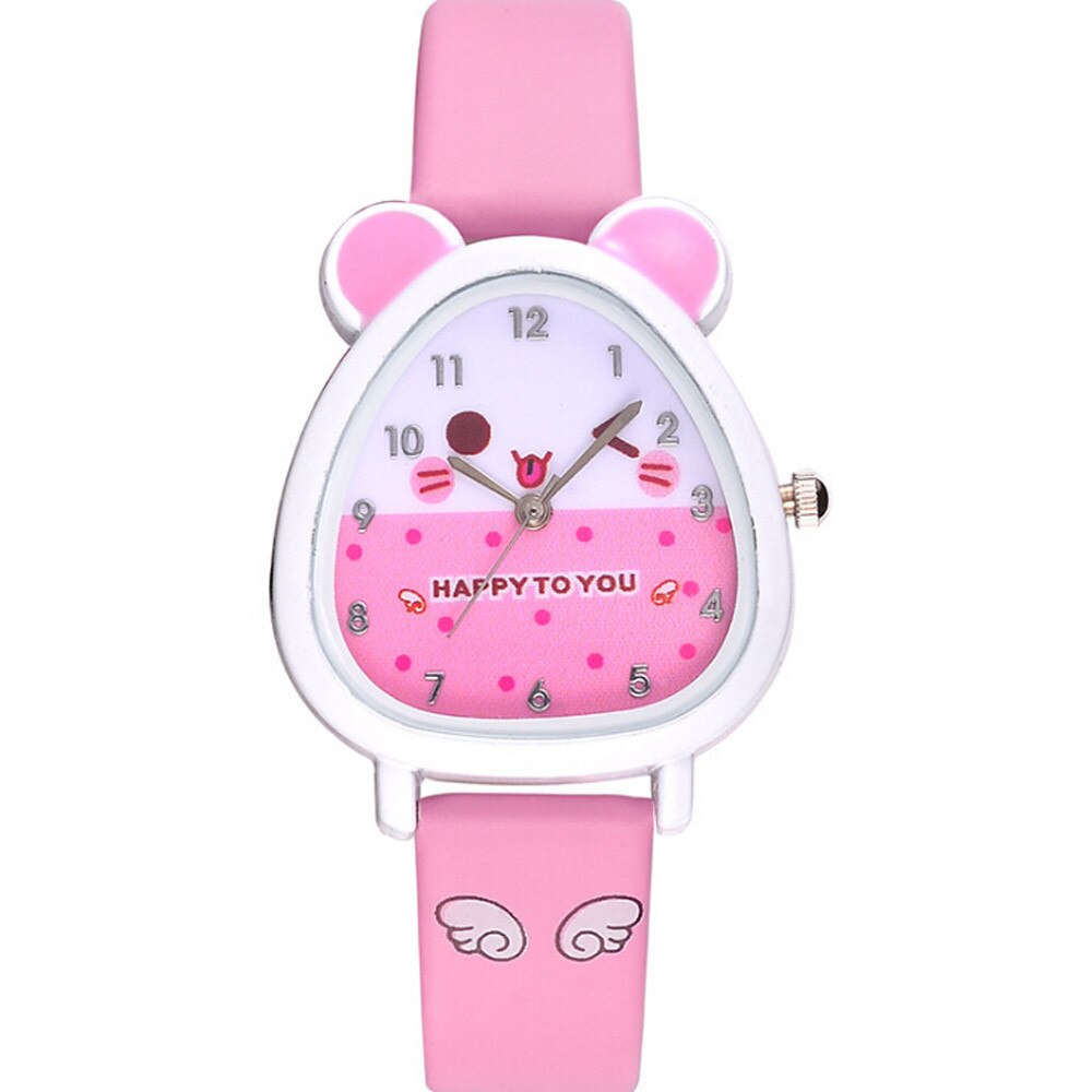 Mooie Animal Cartoon Quartz Horloge Casual Wear Strass Horloges Meisjes Kids # W: Pink