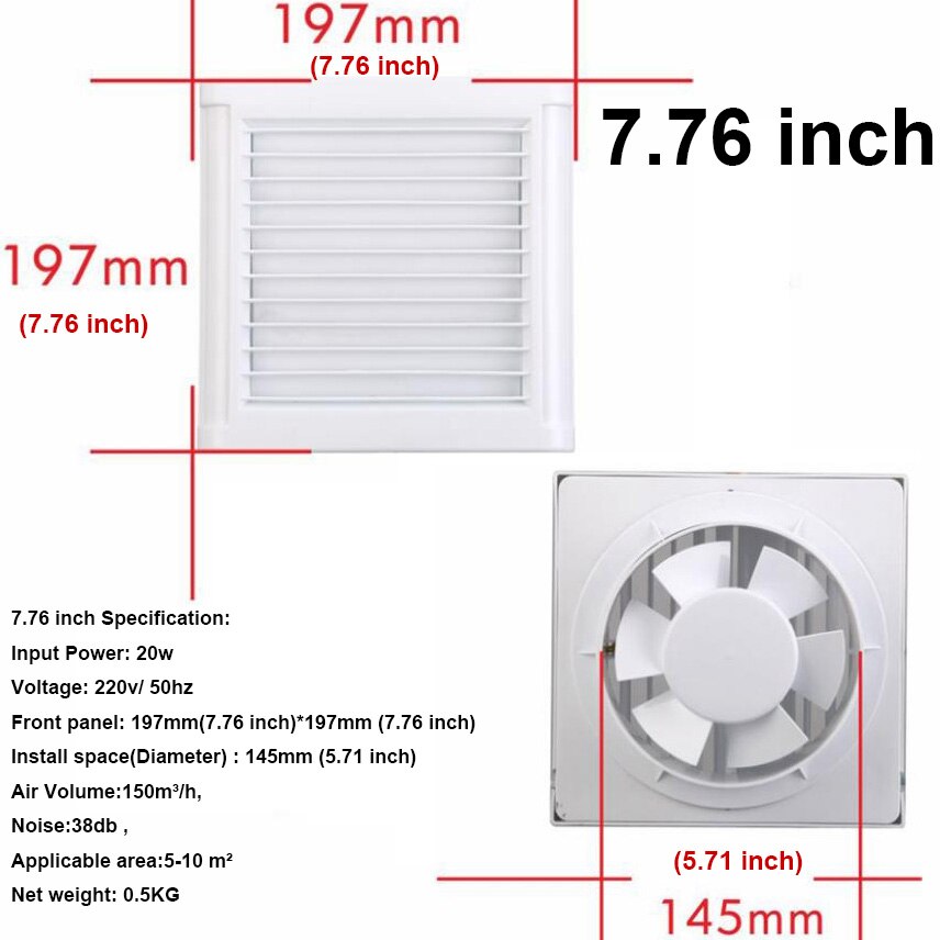 220V 5.9/7.76inch stilte Ventilatie Sterke Uitlaat Afzuigkap voor Raam Muur Badkamer Wc Keuken Gemonteerd 100 /150mm fan