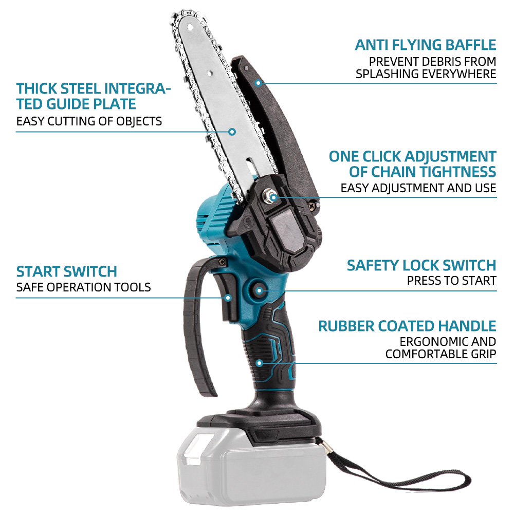 Mini motosierra de 600 W, motosierra inalámbrica portátil de 6 pulgadas, motosierra pequeña de mano recargable para Makita de 18V