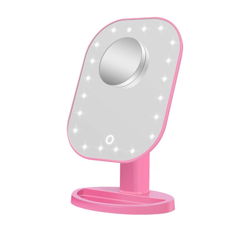 Lumière de nuit, écran tactile avec loupe, 20 perles LED, lampe de Table, réglable à intensité variable, double alimentation, miroir de maquillage à Led: pink