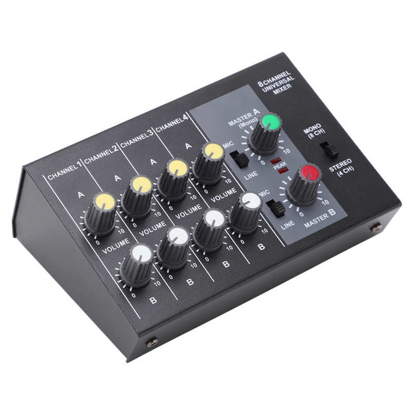 Audio Mixer 8 Channel Input Mono Stereo Sound Mixing Console Low Noise US Plug 110-240V Mono Audio Mixer