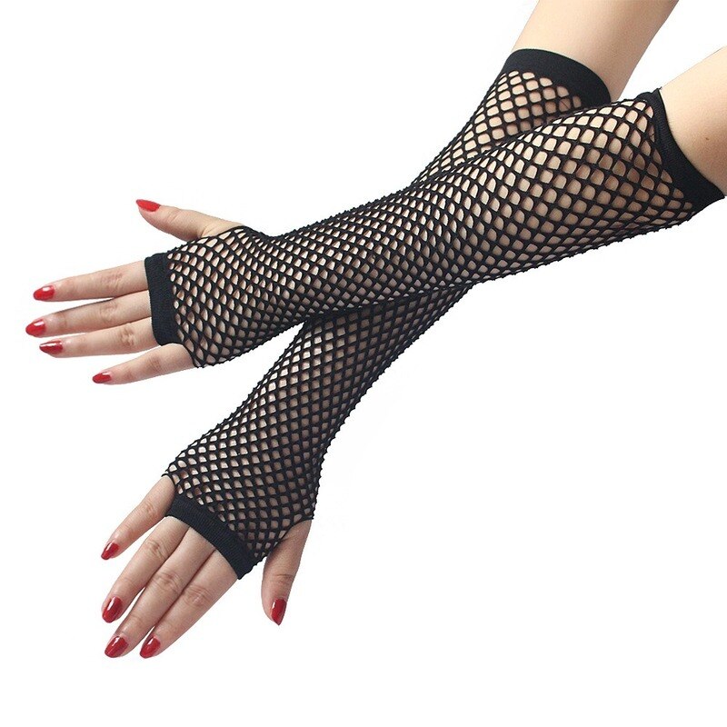Punk Goth Lady Disco Fishnet Black Gloves Dance Costume Lace Fingerless Mesh Gloves Protection Black Glove