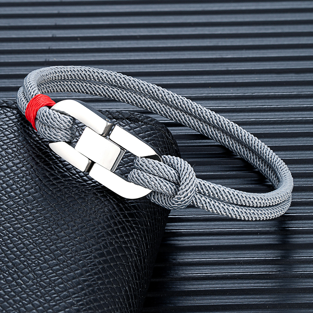 MKENDN Double Strand Braided Rope Bracelet Stainless Steel Cuban U-buckle Bracelets for Men Women Couple Jewelry