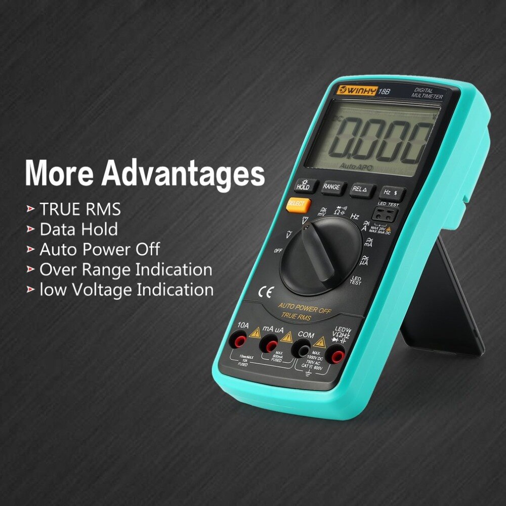 18B Digital Multimeter Tester True RMS AC/DC Volt Amp Ohm Capacitance Frequency Diode LED Test Meter 5999 Counts Backlight