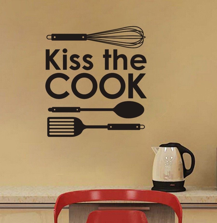 Ins Wall Sticker Kiss The Cook Kitchen Wall Tile Art Sticker - Meat Cuisine Vinyl Decal wall quote sticker D861