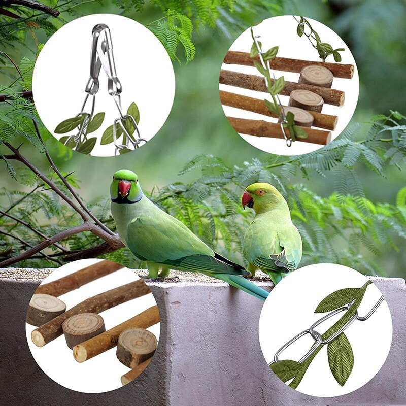 Papagaio pássaro ramo natural outono chocalho com madeira pequena gaiola animal pendurado cama brinquedo suprimentos para animais de estimação ju8