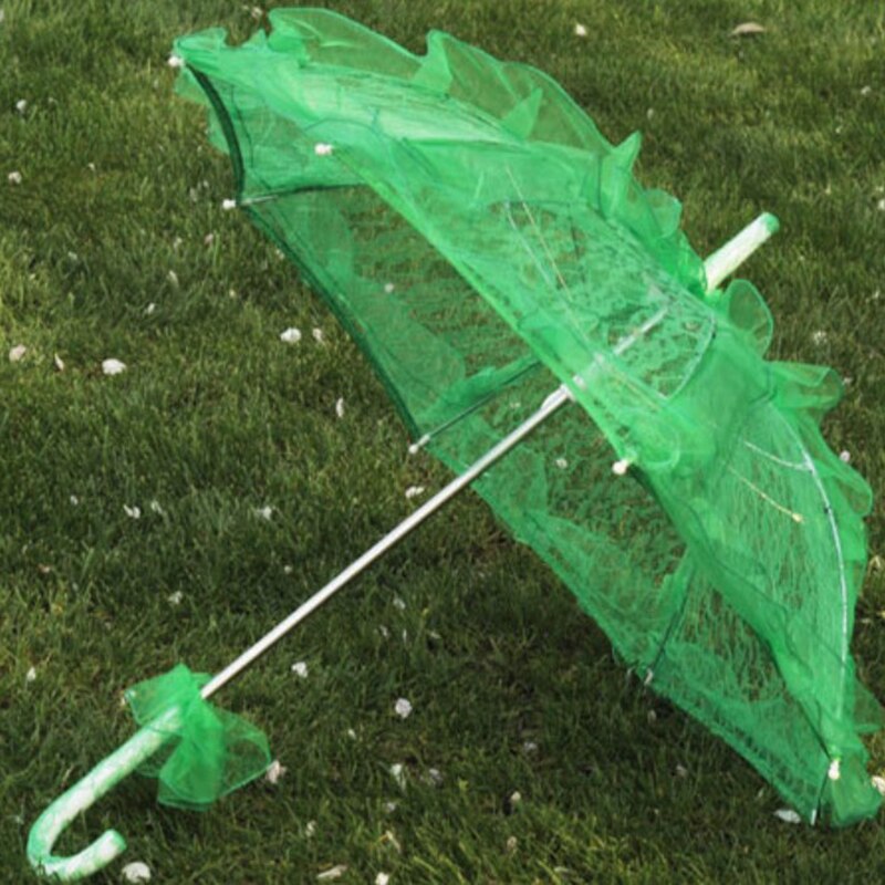 ! 1 stk bryllup brude paraply western romantisk manuel åbning fleur parasol flæser indretning blonde paraply 56cm
