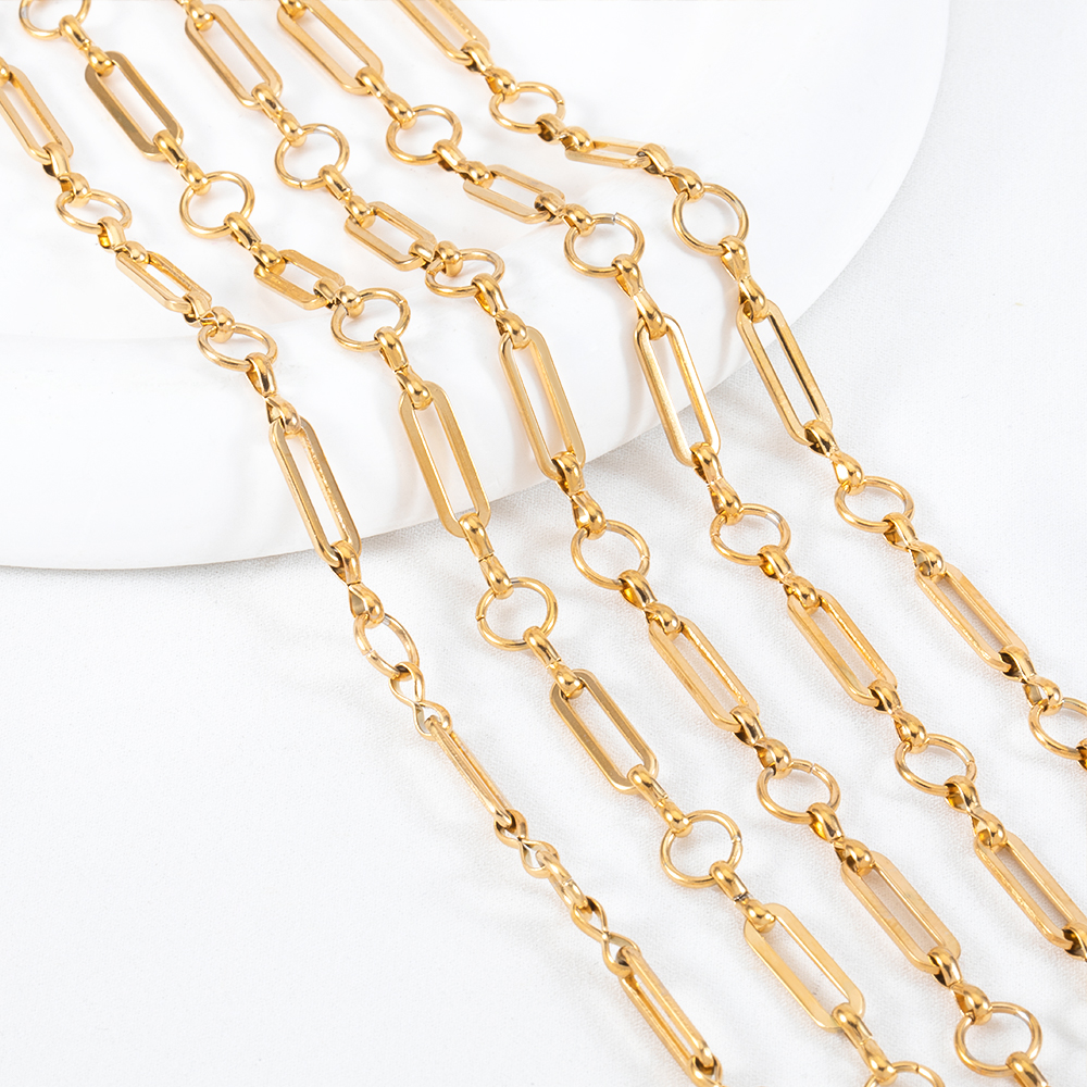 1Meter Stainless Steel Chain Link Long Circular Ring Cross Round Ring Chain for DIY HipHop Punk Jewelry Making Necklace Bracelet