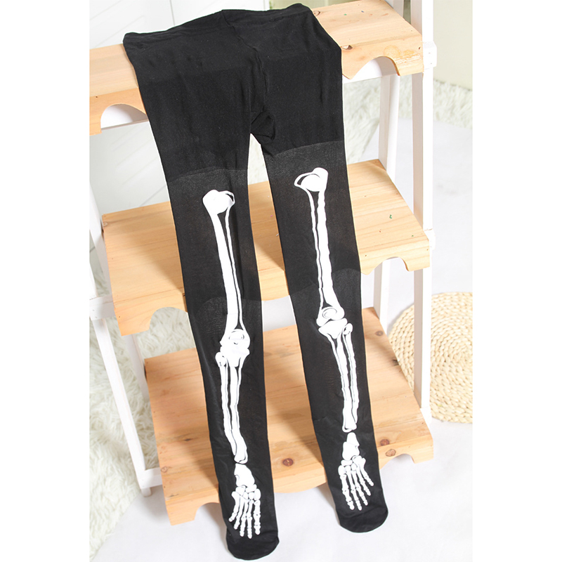 Halloween preto crânio impressão meias meias sexy mulheres meia-calça leggings para cosplay clube festa harajuku estilo acessórios