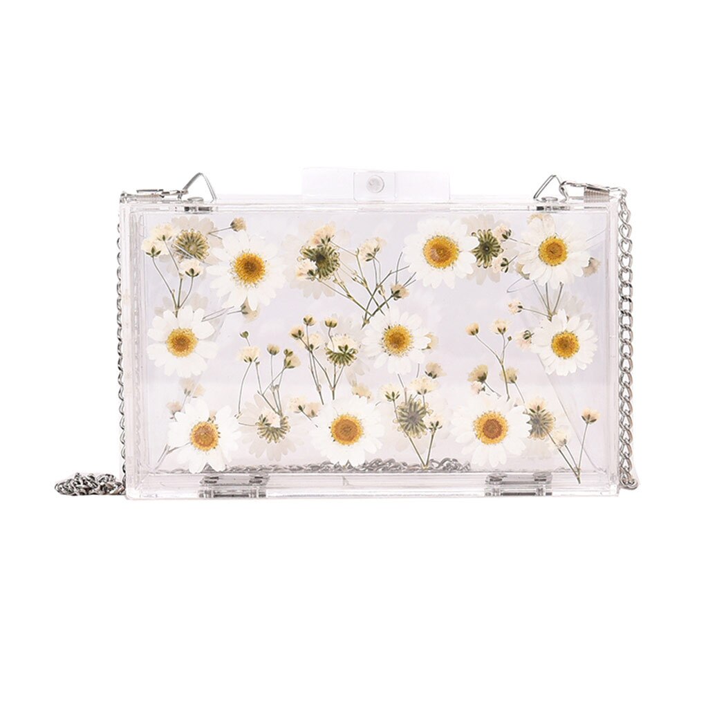 38# Women's Bag Flower Transparent Small Square Bag Case Shoulder Messenger Bag Bolsas Feminina For Women Koerierstas: White