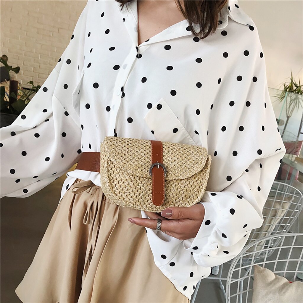 Aelicy Simple Chest Bag Women Straw Adjustable Shoulder Bag Outdoor Mobile Phone Stylish Waist Bag Cover Messenger Bag: Yellow