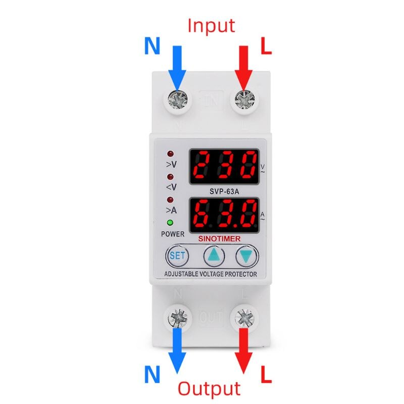 Rail Din réglable 63A 230V 1 Phase sur sous-tension, protecteur à réinitialisation automatique