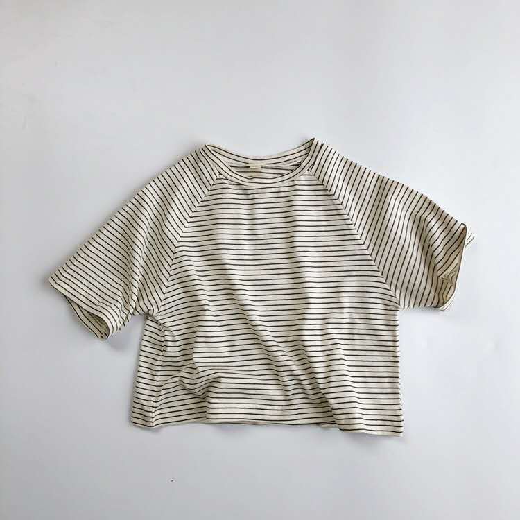 T-shirt à manches courtes homme et femme, vêtement coréen pour enfant, T-shirt à rayures en coton, été: Gris / 90cm