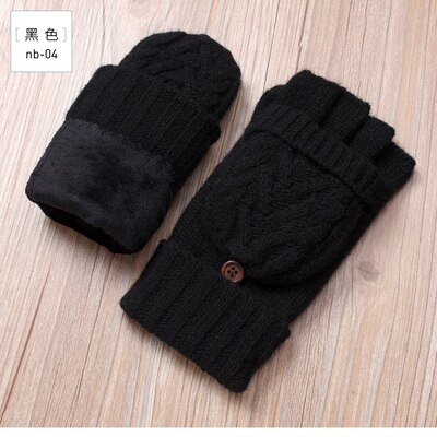 Guantes sin dedos de invierno para hombre, mitones de lana tejidos, manoplas cálidas de terciopelo para invierno, manoplas cálidas para hombre, medio guantes de conducir dedo