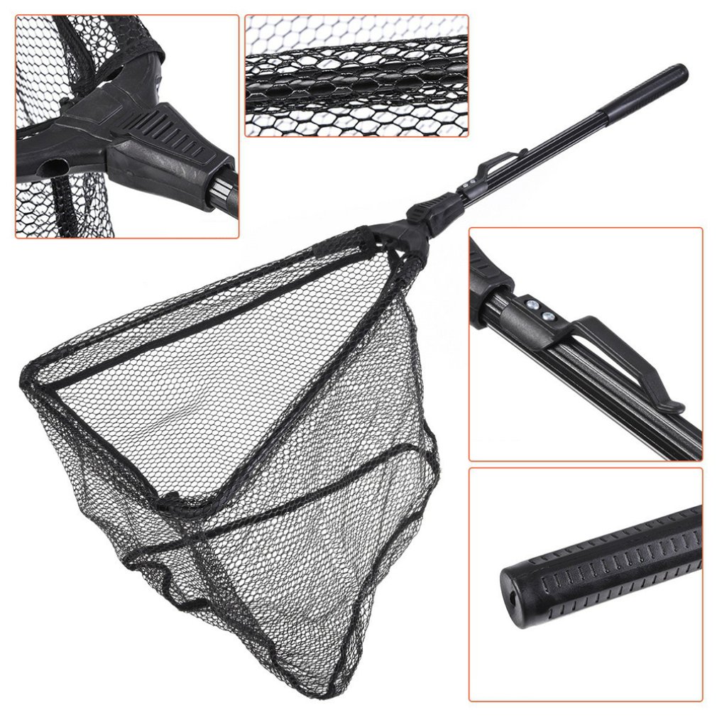 Folding Fishing Brail Net Telescopic Collapsible Rhombus Single Section Triangle Dip Landing Pole Scoop Net Tool For Fly Fishing