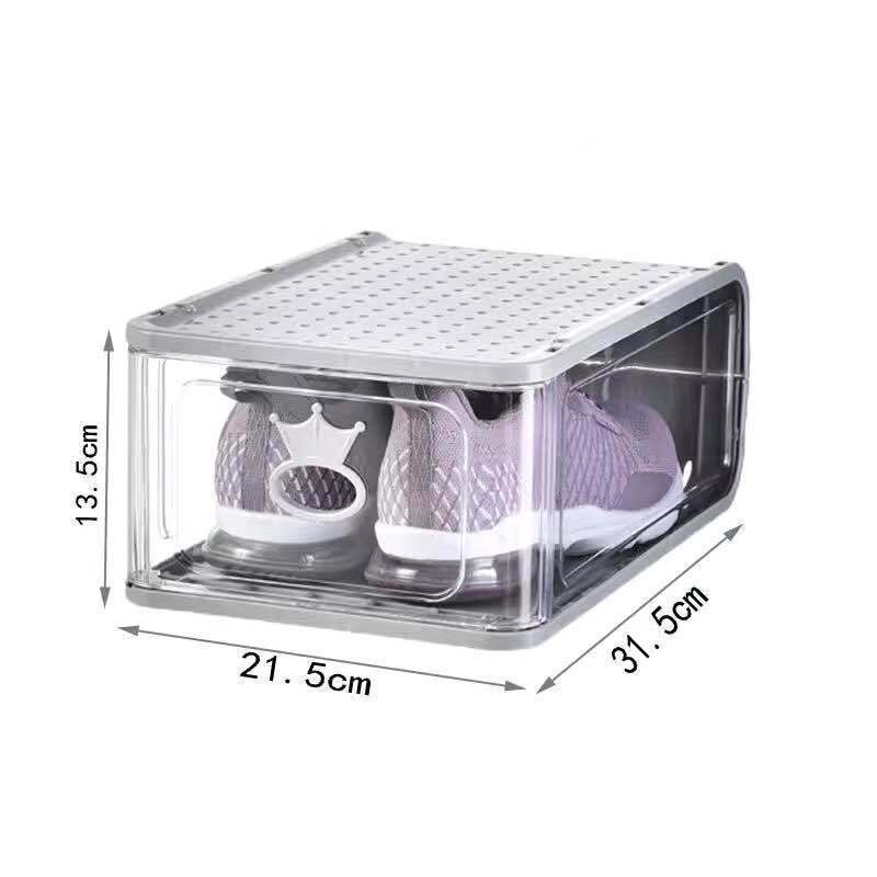 PP plastic transparent shoe box, increase and thicken high-top basketball shoe storage box, sports shoes dustproof shoe box: S grey