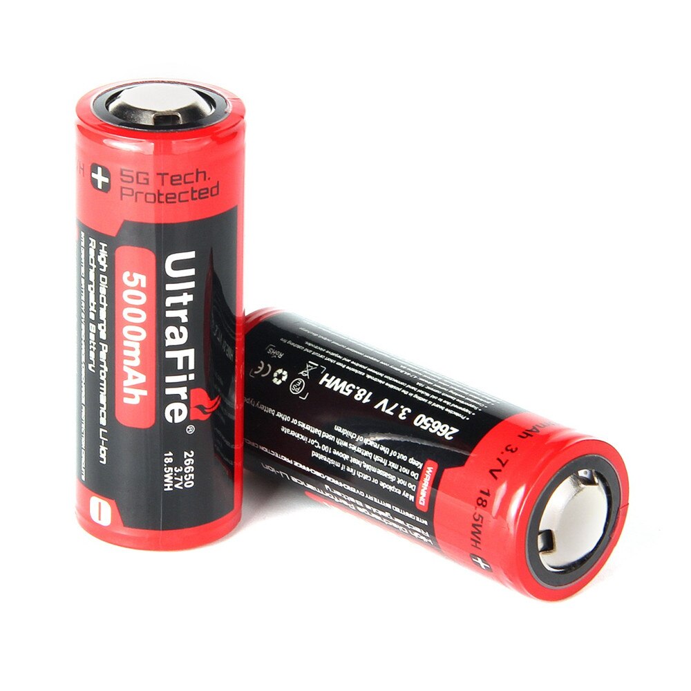 Ultrafire BRC 26650 3.7V 5000mAh rechargeable lithium battery with board protection torch charging bank battery luz USBLED night