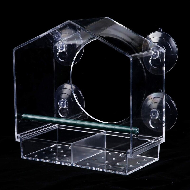 Acrylic Window Bird Feeder Strong Suction Cups Weatherproof with Shield Roof Drain Holes Outdoor Clear Bird House
