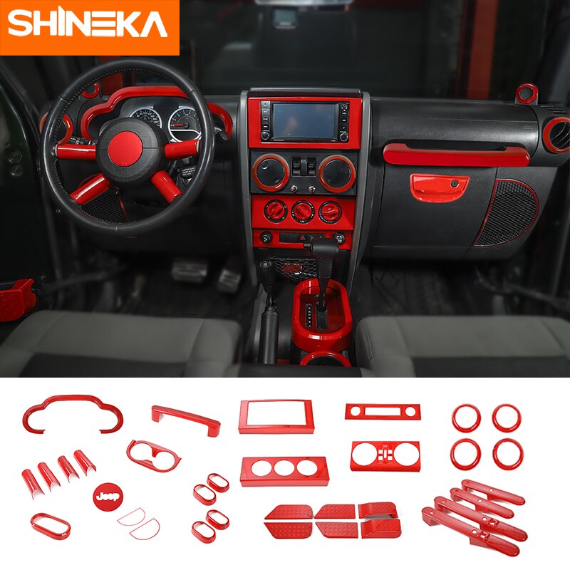 Molduras de Interior SHINEKA para Jeep Wrangler JK 2007 Kit de decoración de coche rojo pegatinas accesorios para Jeep Wrangler JK