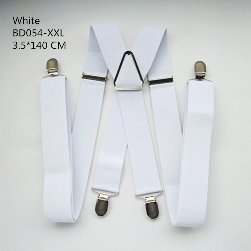 BD054-L XL XXL größe Weiß 3,5 breite hosenträger für Erwachsene einstellbare elastische X zurück hosen hosenträger für männer und frauen Clips auf: XXL-140 cm