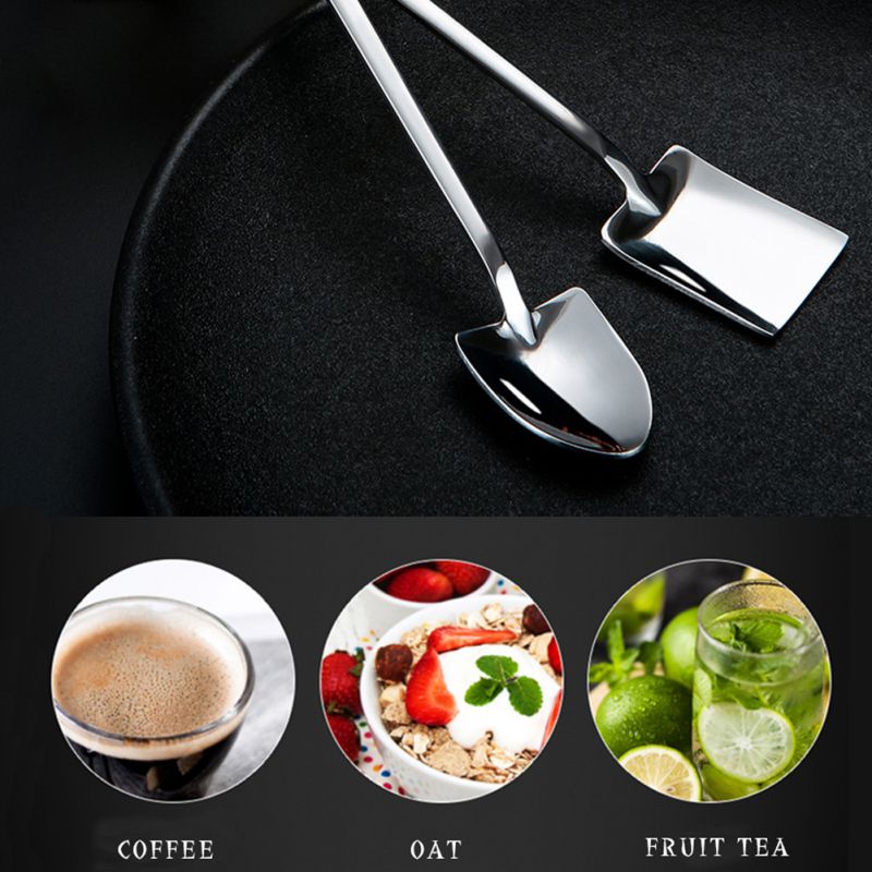 304 Stainless steel Dinnerware Set Retro Industrial Flat Tip Shovel Dessert Long Handle Stirring Ice Spoon Bar Tools