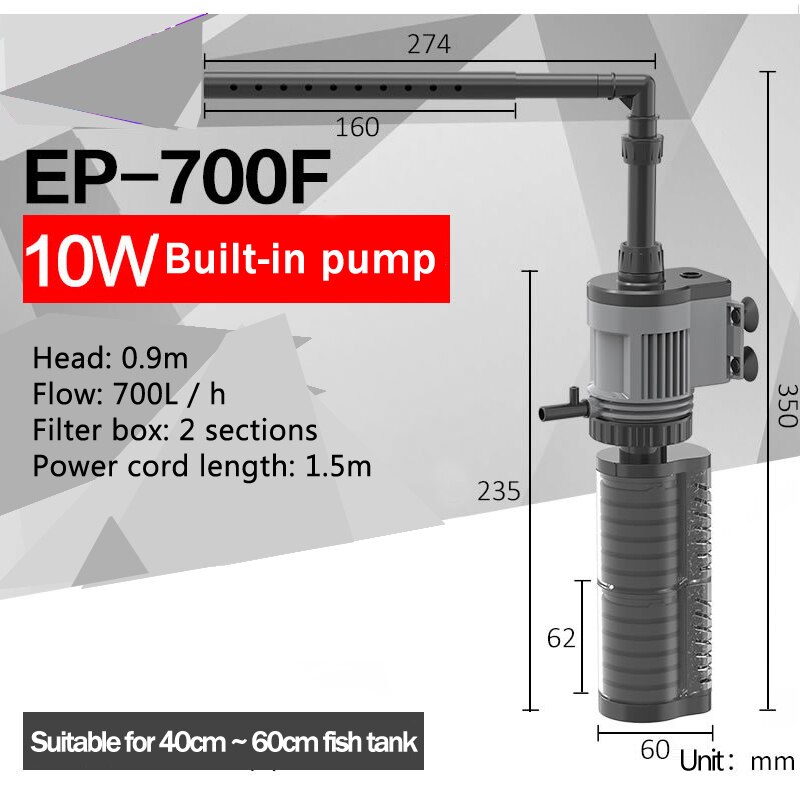 Multi-functio Internal Aquarium Filter Pump Submersible Fish Tank Water Pump Filter Wave Surf Circulation Oxygen Pump goldfish: 10W