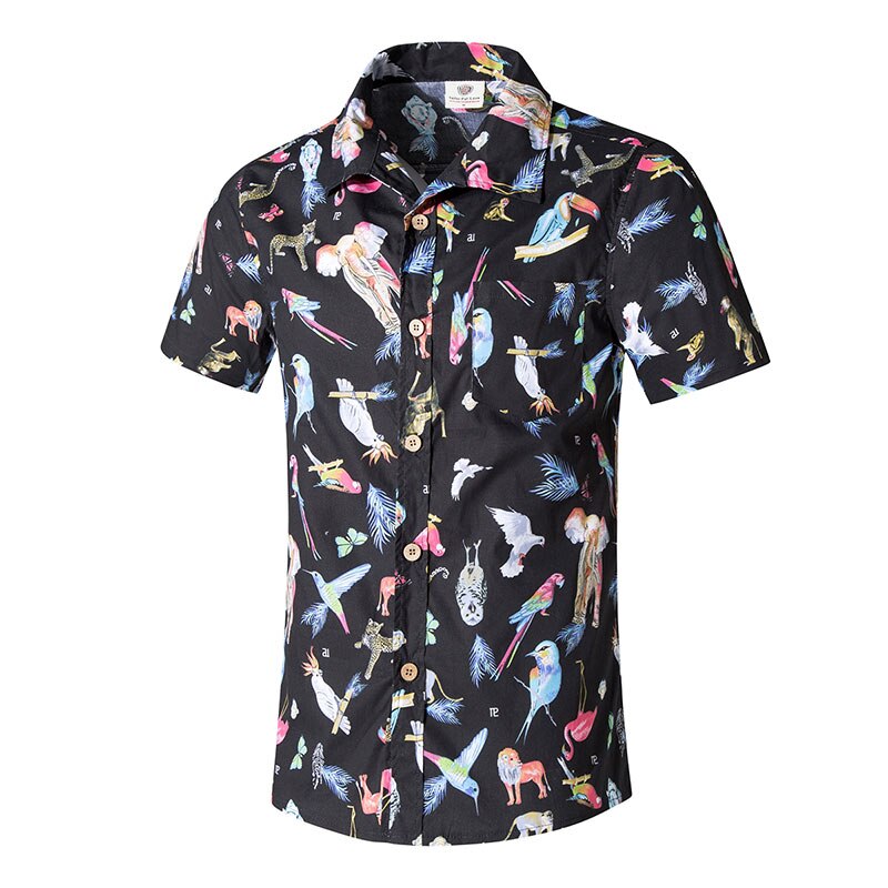 Summer Short Sleeve Hawaiian T-Shirts Men's Beach Shirts Print Cotton Casual Floral Shirts Mens Clothing Plus Size 5XL: Black / XXL