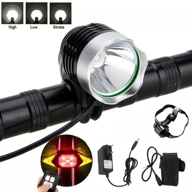 Front Bike Headlight LED Bicycle Lamp Headlight 3 Switch Modes Head Torch with Battery Pack+Headband +Safety Taillight: Orange