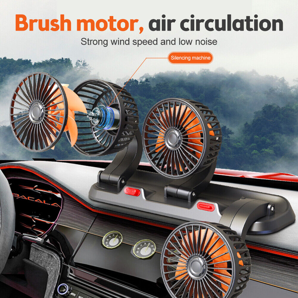 Ventilador automotriz de 12v para coche, dispositivo de ventilación ajustable de 360 °, 3 cabezales, poco ruido, multifuncional, tarjeta de estacionamiento temporal