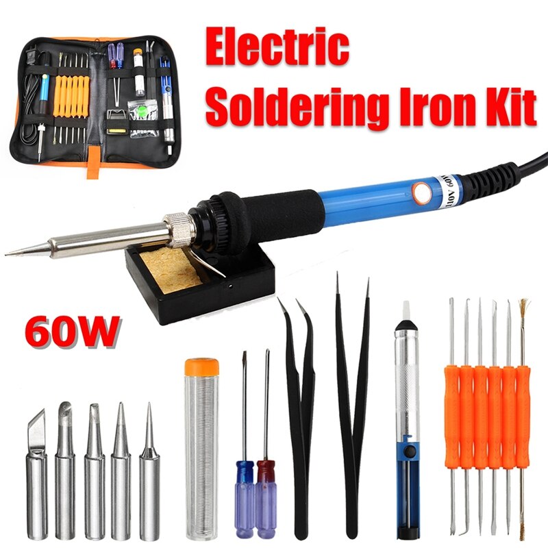 20Pcs Electric Soldering Iron Welding Tool Kit 110V 60W Control Welding Station Tip Case