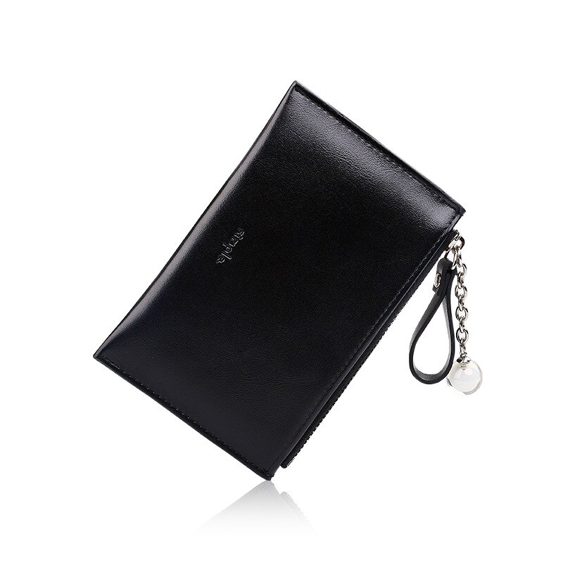 Mini Women's Wallet Female Slim Cute Leather Thin Ladies Coin Purse for Cards Small Wallet Women with Zipper portomonee vrouwen: Black