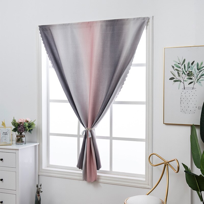 Enkel färdig kardborre korta gardiner lutning blad fönster dörr gardin fri perforering kök sovrum draperier: Rosa grå / 80 x 130