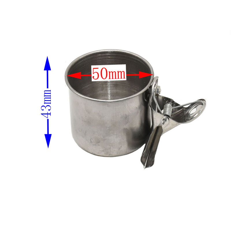 1pcs rvs single cup Vogel Papegaai Feeder Voedsel Water Voerbak Huisdier Kooi Clip Cup Dispenser Dierbenodigdheden: 50mm