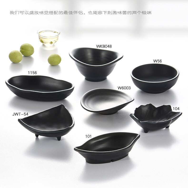 Hoogwaardige melamine zwarte matte plastic dipsaus schotel van mosterd olie azijn schotel servies in Japan en Zuid korea